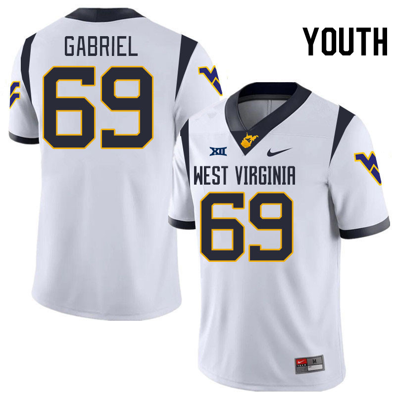 Youth #69 Nate Gabriel West Virginia Mountaineers College 2024 New Uniforms Football Jerseys Stitche